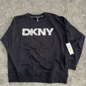 DKNY Men's Black and Silver Crewneck Sweater